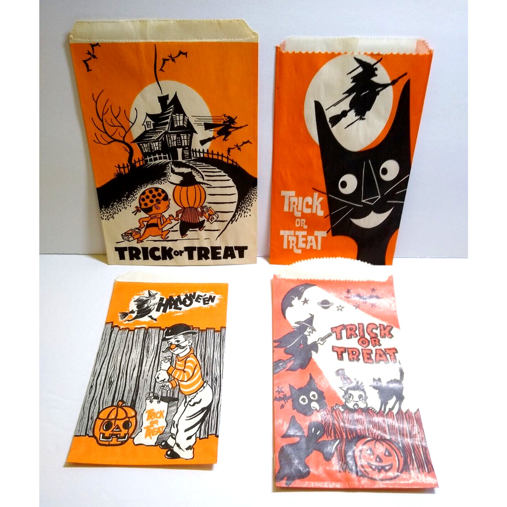Halloween Witch Ghost Black Cats Candy Trick Or Treat Goodie Loot Bags Lot Of 4